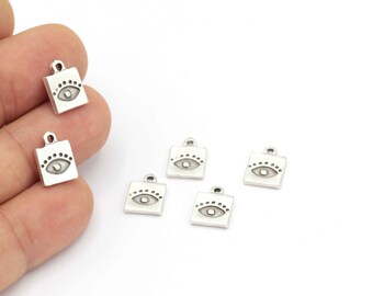 Antique Silver Evil Eye Square Charms, Antique Silver Eye Jewelry, Square Necklace Charms, Bracelet Charms,1pcs(9x13mm) ESK-56