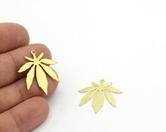 Raw Brass Marijuana Leaf Charm, Marijuana Leaf Pendant, Sycamore Leaf Earrings, Marijuana Leaf Jewelry, 2Pcs (28x29mm),HM-109