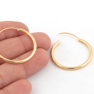 30mm 24k Gold Plated Earrings Hoop, Hoop Earrings, Circle Earrings, Round Hoop Earrings, Brass Earrings, 2Pcs, KP-395