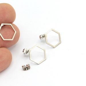 Hexagon Earrings, Silver Plated Hexagon Earrings, Hollow Hexagon Earrings, Geometric Earrings, Stud Earrings, 2Pcs, KP-186