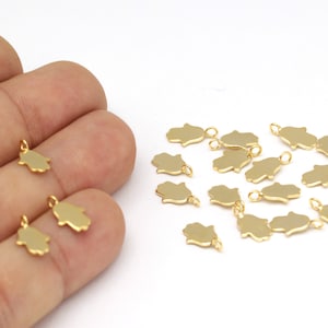 24k Gold Hamsa Pendant, Fatima Hand Charms, Hamsa Necklace, Bracelet Pendant, Shiny Gold Hamsa Pendant, 5 Pcs,(8x12mm) ALT-75