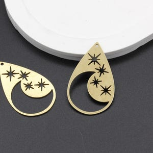 Raw Brass Laser Cut Moon and Northstar Charm, Celestial Pendant, Crescent Medallion, Drop Shaped Jewelry, Earring Charm, 24x40mm, LZ-26-1