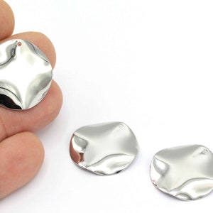 25mm-Silver Plated Round Charms, Brass Hammered Round Disc, Silver Plated Stamping Tag, 1Pcs,SLV-339