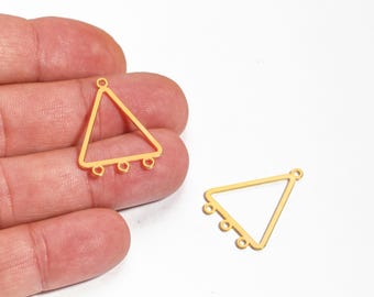 24k Gold Plated Triangle Frame Connector, Geometric Charm, Three Hole Triangle Brass Connector, Triangle Earring, Jewelry Making, LZ-675-1