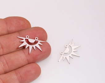 Rhodium Plated Sun Connector, Geometric Sun Charm, Celestial Connector for Earrings & Necklaces, Two Hole Jewelry Making Component, LZ-795-1