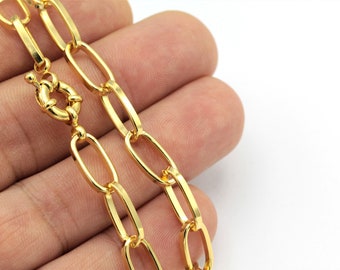 Bereit Halskette Kette-16"-17"-18"-20"-22"-25"-28'' 24k vergoldet Rolo Ketten, Ready Chain, große Kette, Gold Oval Kette (7x14mm), ZNC-28