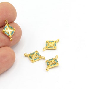 24k Shiny Gold Plated Zircon Two Holes Triangle Bracelet Charms, CZ Mikro Pave, Cyrstal Stone Triangle Jewelry,Necklace Pendant,1Pcs,ZRC-397