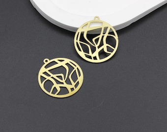 Ruwe messing lasergesneden meditatie hanger, ronde yoga-bedel, geometrische sieraden, kettinghanger, sieraden maken, DIY-maken, 29 x 31 mm, LZ-37-1