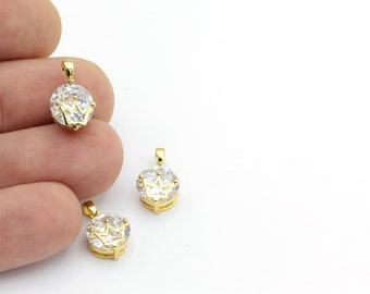 1pcs(10x17mm)24k Shiny Gold Pendant, Pave crown Pendant , Micro Pave Round , Cz Jewelry, Cubic srconia,Cubik Stone Jewelry