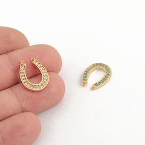 24k Gold Plated Horseshoe Charm, Horseshoe Connector, CZ Lucky Horseshoe Pendant, Dainty Jewelry Making Supply, DIY Making, ZRC-190