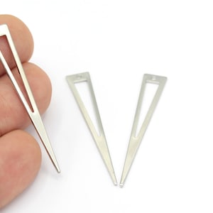 Silver Plated Hollow Triangle Charms, Triangle Necklace, Triangle Blanks, Hollow Triangle Earrings, Triangle Pendant, 2Pcs,(8x50mm)SLV-328
