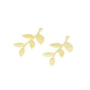 24k Gold Plated Olive Branch Charms, Textured Leaf Pendant, Olive Branch Earrings, Leaf Jewelry, Necklace Findings, 19x35mm, 4 pcs, ALT-1294
