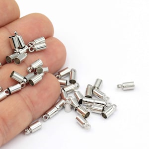 İnner 3.6mm verzilverde eindkappen, koord einde, zilveren kralen dop, koord tip, solide eindkap, capsule cap, koord eindpunten, (4x9mm) 6 stuks, , CPS-17