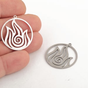 Stainless Steel Fire Element Pendant, Laser Cut Flame Symbol Necklace Charm, Sacred Fire Symbol Pendant, Elemental Energy Jewelry, LZ-268-1