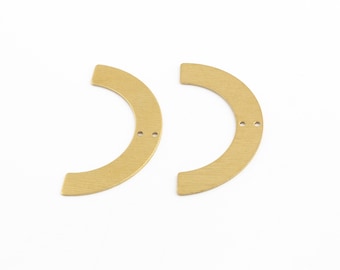 Raw Brass Semi Circle U Shaped 2 Holes Charm, Texturd Half Circle Jewelry, Semi Circle Connector, Half Circle Pendant, 25x50mm, 2Pcs, HM-588