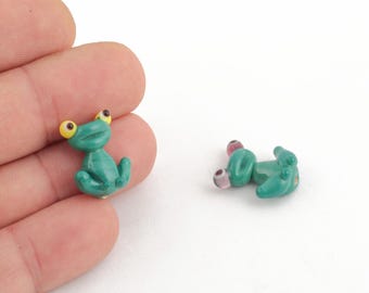 Hand Made Murano Glass Frog Beads, Murano Animal Beads, Cute Frog Glass Bead, Lampwork Beads, Murano Glass Findings, Jewelry Making, GEM-396