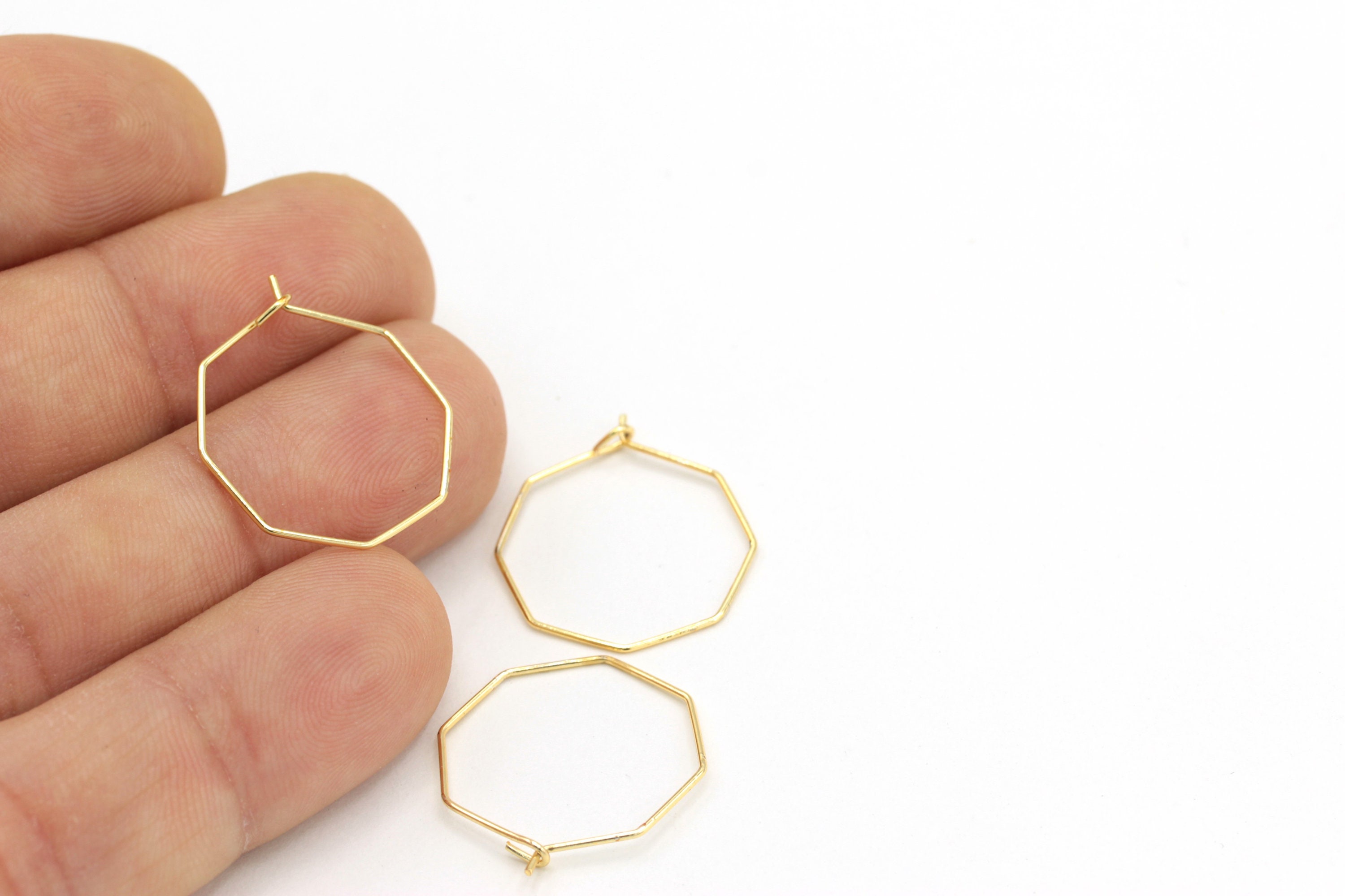 6pcs20mm24k Gold Plated Hexagon Earring Hexagon Hoops Ear Etsy Denmark