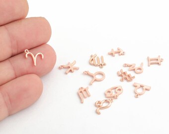 Rose Gold Plated Zodiac Charms, Astrology Pendant, Horoscope Pendant, Astrology Symbol Charms, Horoscope Jewelry Making Supply, ROS-593