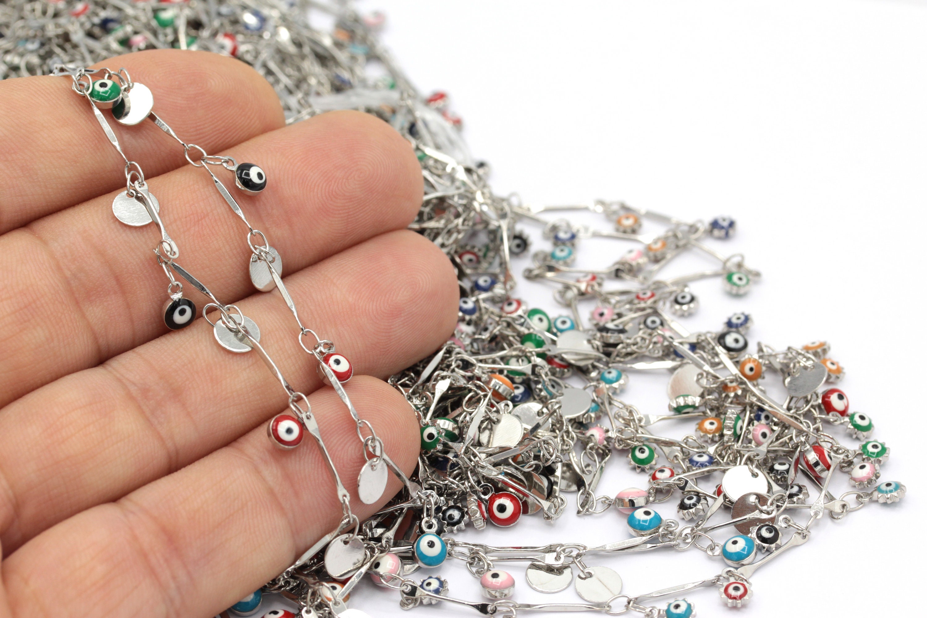 Silver Plated Evil Eye Chain Evil Eye Chain Drop Bar Chains Etsy