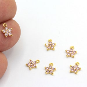 24k Gold Plated Star Jewelry, Heart Pendant, CZ Star Charm, Star Bracelet, CZ Micro Pave Star Jewelry, Star Earring, 1pcs(7x9mm), ZRC-454