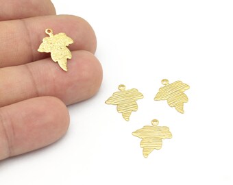 24k Shiny Gold Plated Leaf Pendant, Textured Leaf Charms, Leaf Earrings, Leaf Connector, Necklace Findings, 6pcs, 14x19mm, ALT-1276