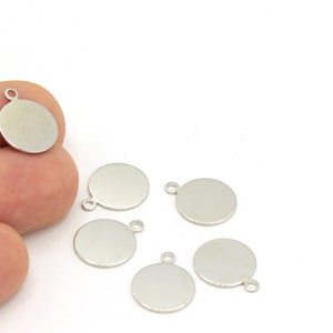Silver Plated Round Charms , Round Disc, Silver Plated Coins,Pendant Materials With Handle Round, Jewelry Making (13mm)12pcs  SLV-107