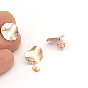 16 mm Rose Gold Plated Round Earrings, Coins Earrings, Asymetric Earrings, Rose Gold Plated Stud Earrings, Circle Earrings, 2Pcs, KP-196