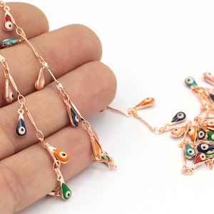 Rose Gold Plated Evil Eye Chain, Drop Bar Chains, Necklace Chain, Fish Eye Chains, Foot Chain, (4x10mm), 3.3 Feet, ZNC-155