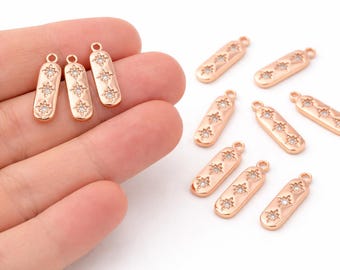 North Star Charms, Cz North Star Pendant, Rose Gold Plated Mikro Pave North Star Pendant, North Star Necklace, 1 Pcs, (6x18mm), ZRC-289
