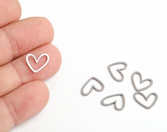 Stainless Steel Open Heart Charms, Laser Cut Heart Connectors, Tiny Heart Charm, Openwork Steel Jewelry Findings, Heart Links, LZ-478-1