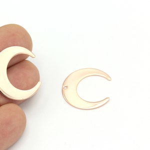 Rose Gold Plated Moon Charms , Crescent Moon Charms With1 Hole,Pendants, Earrings,Findings,Brass Crescent Moon Charms 2 pcs,(23x25mm)ROS-352