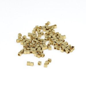 50 pcs ,(2.5x2.5mm)Brass Cube Beads, Mini Cube Beads, Tiny Spacer Beads, Rectangle , Mini tube beads  HM-300