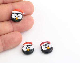 14x16mm Hand Made Murano Glass Penguin Beads, Murano Animal Beads, Penguin Murano Glass Charms, Murano Glass Findings, 1 Pcs, GEM-259
