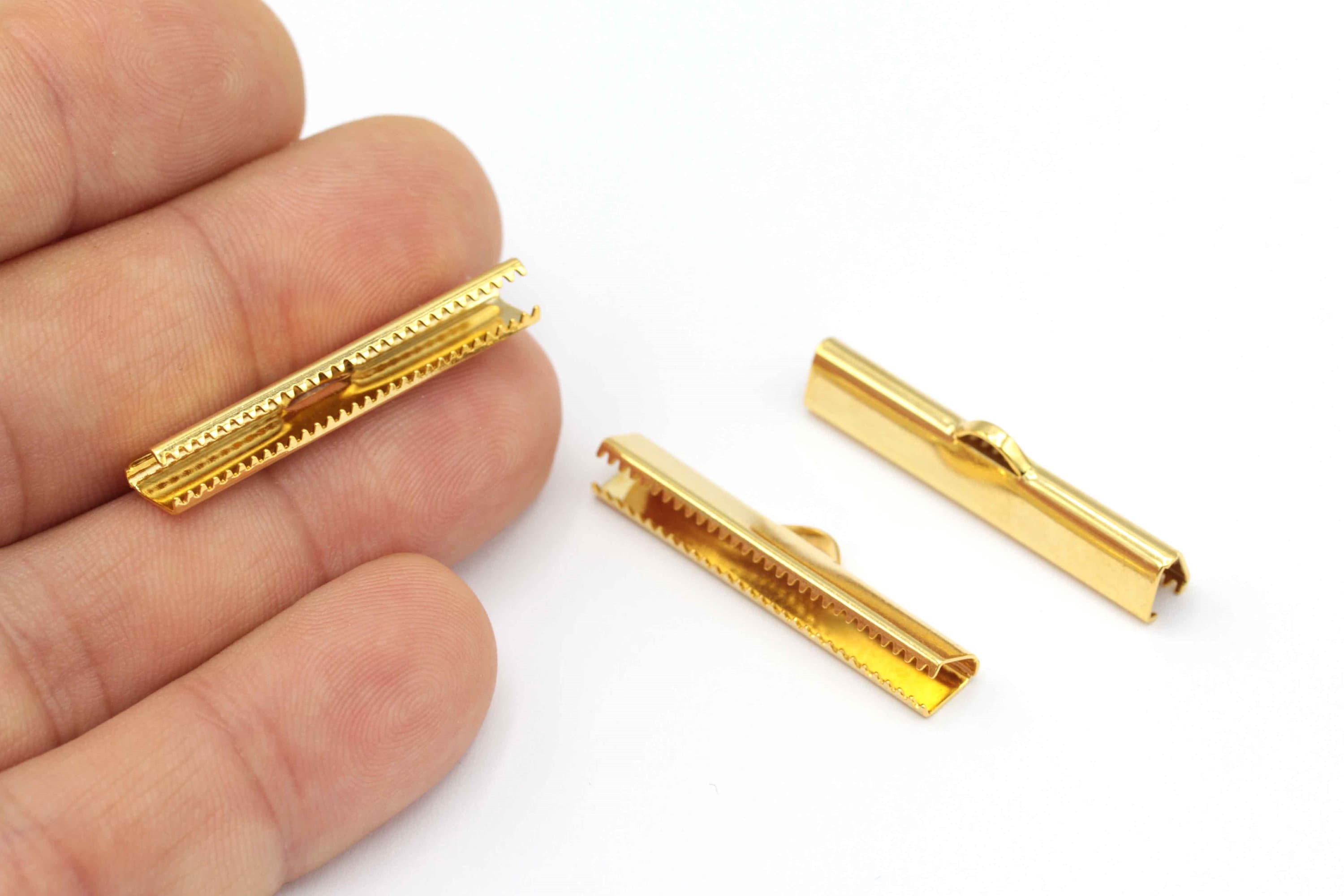 24k Shiny Gold Plated Ribbon Clasp Brass Ribbon Crimp Ends Etsy