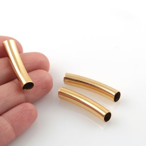 24k Vergoldete Geschwungene Röhren, Vergoldetes Messing Gebogener Röhrchen, Runde geschwungene Halskette Röhren Perlen, Armband Tubes, 1Stk, 7x30mm,ALT-1065