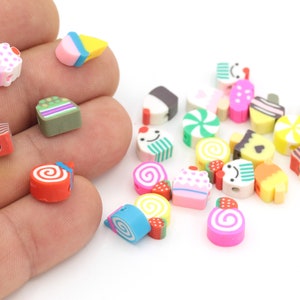 10 pcs , Assorted Cake Polymer Clay Beads For Jewelry Making, Fimo Multi Color Beads,Clay Cake Charms, Ice Cream Polymer Beads, 10mm, GEM-27