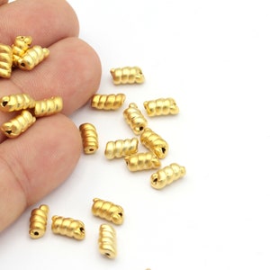 Matt Gold Plated Spacer Bead, Bead, Ethnic Spacer Bead,Matt Gold Plated Connector, Necklace Findings, 6 Pcs, (4x10mm), MAT-50