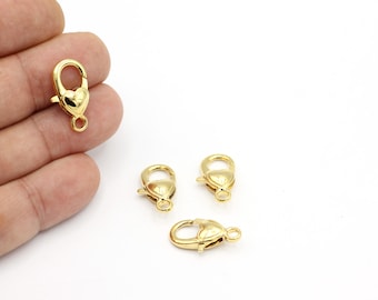 24k Shiny Gold Plated Heart Clasp, Lobster Clasp, Round Spring Clasps, Heart Claw Clasp, Spring Clasp, Necklace End, 12x22mm, 1Pcs, ALT-897