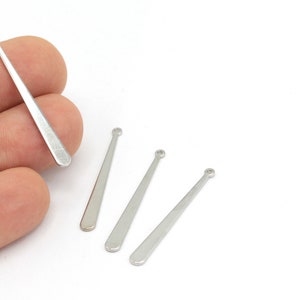 Rhodium Plated Bar Jewelry, Long Rod Charms, Tie pendants, Rhodium Plated Drop Necklace Charms, Earring Charms, 6Pcs, (4x35mm), SLV-214