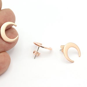 2pcs Rose Gold Plated Moon Earrings, Horn Earring, Rose Gold Plated Half Moon Earring, Rose Gold Plated Moon Earrings 16x18mm, KP-35