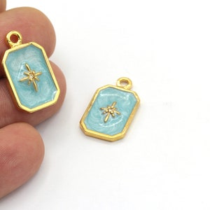 24k Shiny Gold Plated Turquoise Enamel North Star Charms, North Star Pendant, Polar Star Necklace, Frame North Star Jewelry, 1Pcs, ALT-511