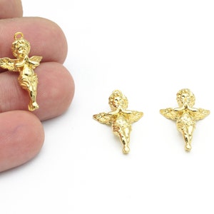 24k Gold Plated Angel Charms, Baby Angel Pendant, Angel Jewelry, Holy Angel Charms, Religious Jewelry, 17x27mm, 1Pcs, ALT-667