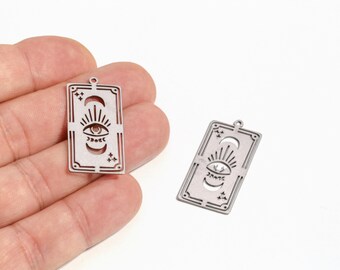 Roestvrijstalen oogbedel, derde oog-bedel, mystieke rechthoekige ketting met oog en maan, kettinghanger, DIY-sieraden maken, LZ-1266-1