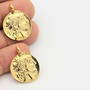 1 pcs,(22x28mm)24k Shine Gold Plated ,Greek Coins,Antique Greek Coins,Medallion ,Gold Plated Charms ,Charms Pendant,  ALT-251