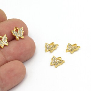 24k Gold Plated Micro Pave Butterfly Charms, CZ Butterfly Necklace, Butterfly Jewelry, Tiny Butterfly Jewelry, 11mm, 1Pcs, ZRC-556