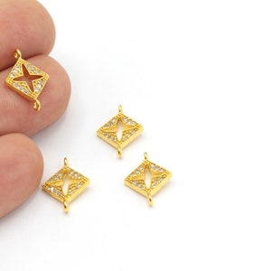 24k Shiny Gold Plated Zircon Two Holes Triangle Bracelet Charms, CZ Mikro Pave, Cyrstal Stone Triangle Jewelry,Necklace Pendant,1Pcs,ZRC-423