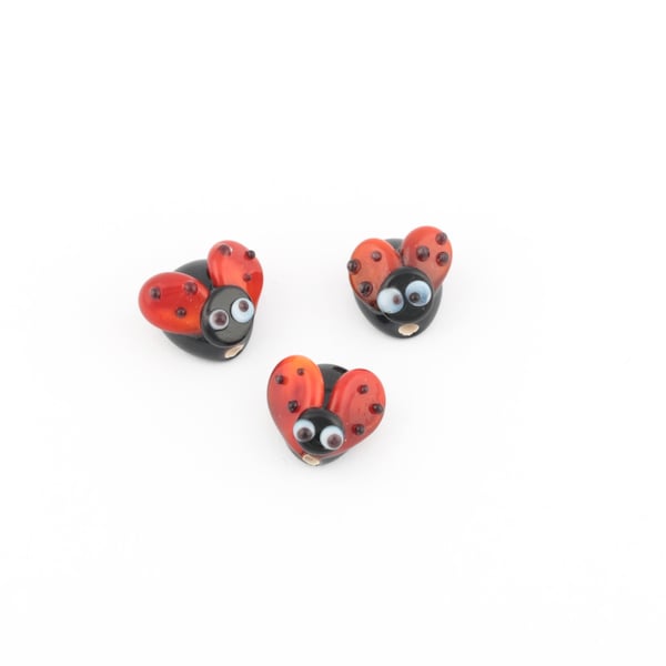 12x12mm Hand Made Murano Glass Ladybug Beads, Murano Animal Beads, Tiny Ladybug Murano Glass Charms, Murano Glass Findings, 1 Pcs,  GEM-187