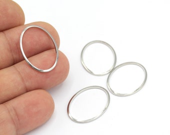 Silver Plated Oval Hoops, Oval Circle Wire, Hoop Wire, Oval Hoops Necklace Charm, Hoop Earrings, Hollow Oval Necklace, 6Pcs,SLV-329