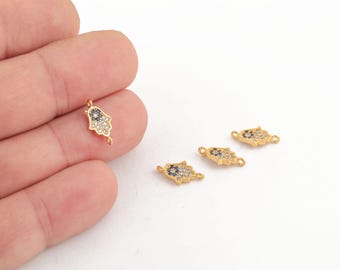 24k Gold Plated Hamsa Hand Connector, Hamsa Charm with Crystals for Bracelets or Necklaces, Hamsa Hand Pendant for Jewelry Making, ZRC-506