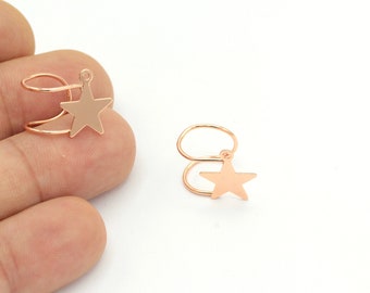 Puño de oreja estrella chapado en oro rosa, puño de oreja estrella, puño de oreja apriete, puño grueso de la oreja, pendientes de cartílago, 1pcs (15 mm), KP-231